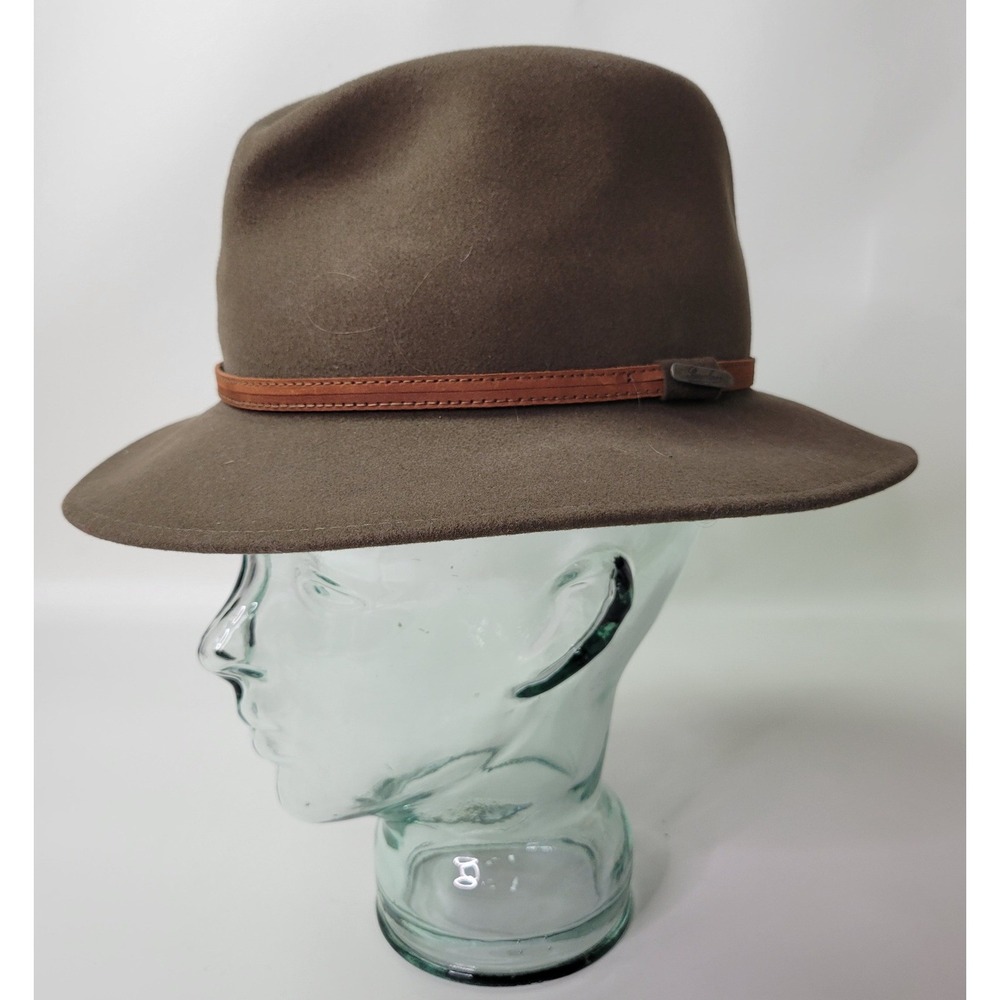 Borsalino Glen Fedora Hat Olive Brown Fur Felt Leather Band Mens Medium